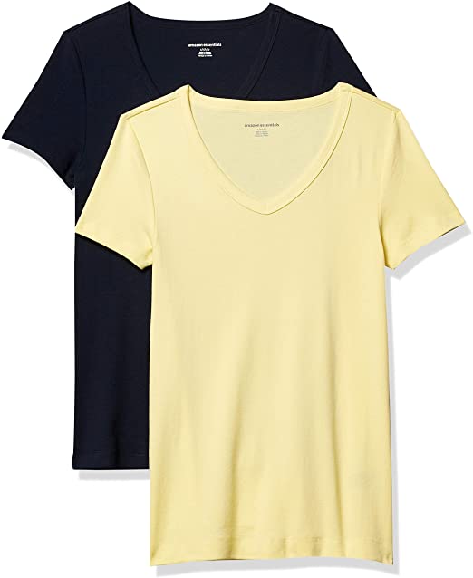 Amazon Essentials Women's 2-Pack Slim-Fit Short-Sleeve V-Neck T-Shirt