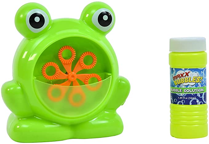 Sunny Days Entertainment Maxx Bubbles Mini Green Frog Bubble Machine – Durable Automatic Bubble Blower for Kids Parties | Includes Bubble Solution