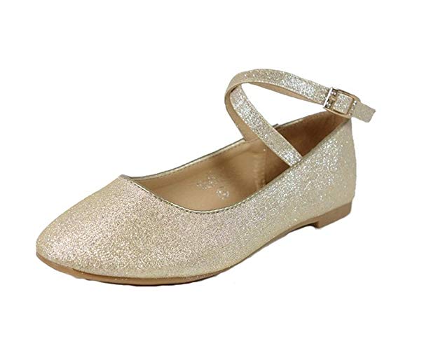 Nova Utopia Toddler Little Girls Dress Ballet Ankle Strap Bow Flat Shoes (Size 9-4)