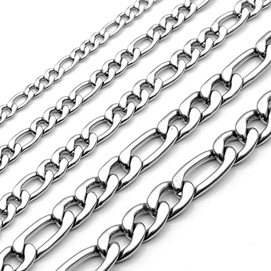 Zysta Stainless Steel Figaro Link Chain Necklace 20 Inches (3-7MM Available)