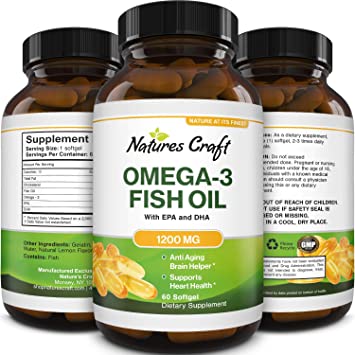 Omega 3 Fish Oil Supplement - EPA DHA Fish Oil Omega 3 Supplement with Immune Booster Brain Vitamins - Burpless Fish Oil 1200 mg Belly Fat Burner for Mood Boost Liver Support and PMS Relief