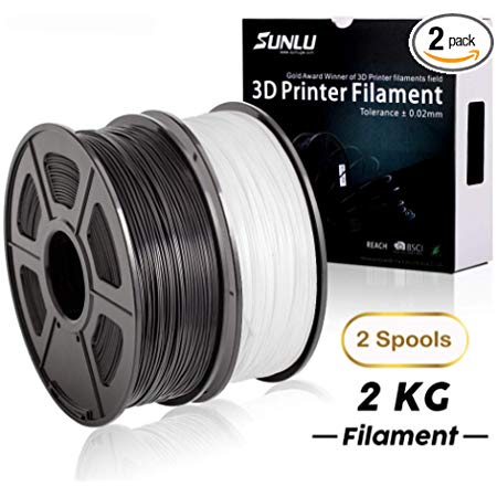 SUNLU ABS 3D Filament 1.75MM, Dimensional Accuracy  /- 0.02 mm, 2KG Spool (4.4LBS),Fit Most FDM Printer, Black White