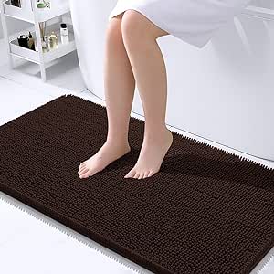 OLANLY Bathroom Rugs 44x24, Extra Soft Absorbent Chenille Bath Rugs, Non-Slip, Dry Quickly, Machine Washable, Bath Mats for Bathroom Floor, Tub and Shower, Brown