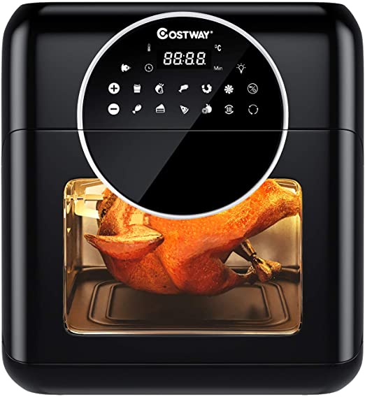 COSTWAY Air Fryer Toaster Oven, with Digital Touch Screen, 10.5QT Electric Air Fryer Oven, 1500W Multifunctional Oil-Free Countertop Oven with Timer, Temperature Control, 7 Accessories, 8 Cooking Presets, Black