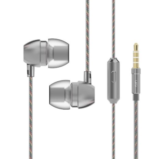 Earbuds In-Ear Headphones Metal Sound Cell Phone Headset Earphones with Mic & Stereo Bass for iPhone 6S Plus 6 5S, iPod, iPad, Samsung S6 Note 5, HTC, LG G4 G3, Android Smartphones, MP3 Players (Grey)
