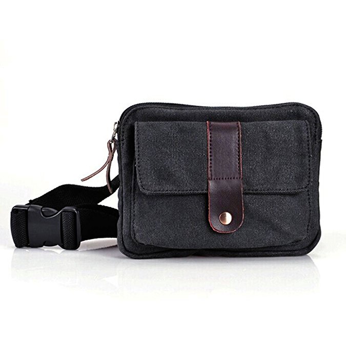Ibagbar Small Fashion Multifunction Vintage Canvas Waist Bag Fanny Pack Running Pack Outdoor Bag Sporting Bag Cycling Leisure Bag with Detachable Belt for Men and Women