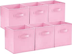 Lifewit 11 Inch Cube Storage Bins, Storage Cubes Foldable Medium Decorative Fabric Storage Baskets for Organizing Home Organizers with Handles for Shelves, Closet, Set of 6, Pink