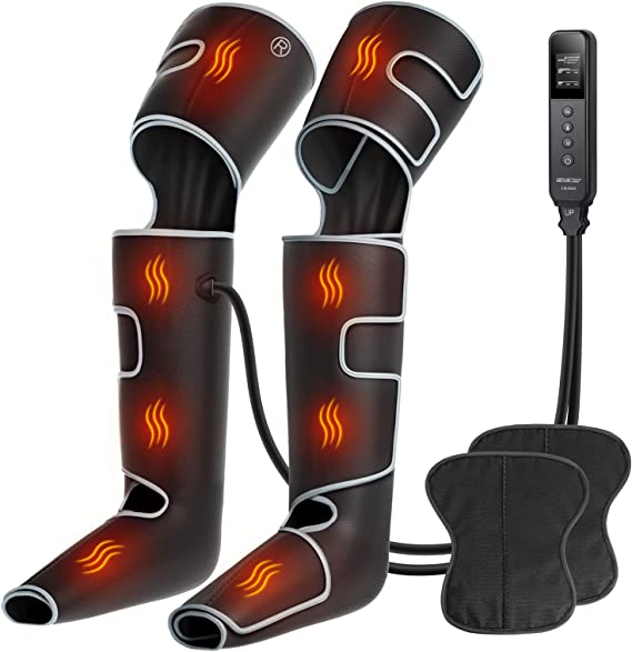 CINCOM Leg Massager with Heat, Air Compression Leg Massager for Circulation, Full Leg Massager with 3 Heats 3 Modes 3 Intensities Sequential Compression Device for Pain Relief (Silver)