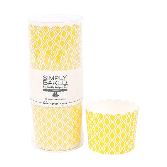 Simply Baked Large Paper Baking Cups Yellow Wave 20-Pack Disposable and Oven-safe