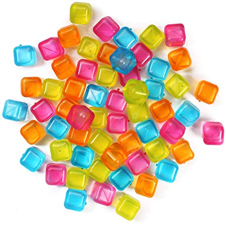 (60-Pack) Reusable Ice Cubes, Plastic Squares for Drinks Like Whiskey, Wine or Beer, To Keep Your Drink Cold Longer. Filled With Pure Water. Comes In Assorted Colors.