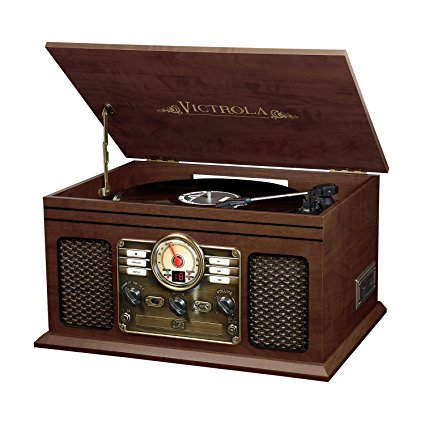 Victrola Nostalgic Classic Wood 6-in-1 Bluetooth Turntable Entertainment Center, Espresso