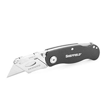 Sheffield 12613 One Hand Opening Lock-Back Utility Knife, Black