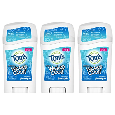 Tom's of Maine Aluminum-Free Natural Wicked Cool Teen Boys Deodorant, Natural Deodorant, Deodorants, Freestyle, 2.25 Ounce, 3-Pack