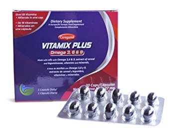 Ceregumil VITAMIX PLUS Daily Multivitamin w/ Fish Oil Omega 3   Omega 6 and 9 - Vitamin B Complex Capsules / Minerals No Fishy Aftertaste - Easy to Swallow Immune System Booster & Energy 30 Softgel