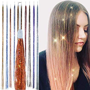 Holographic Hair Tinsel - by Hair Dazzle - Professional Fairy Strands - ROSE GOLD Color Glitter Hair Extensions For Girls - Heat Resistant & Tangle-proof, Long Lasting Women's Sparkle Hair Accessories