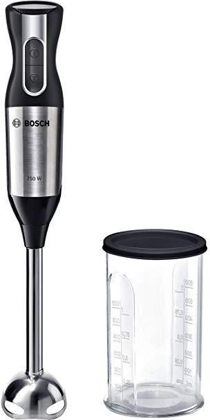 Bosch msm6s10b ErgoMixx Style – Hand Blender, 750 W, Speed Regulator and Turbo Function, Dome with Four Blades, with Glass Mixes Black and Steel