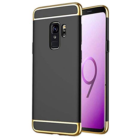 Toppix Case for Samsung Galaxy S9 /S9 Plus, Slim-Fit Hardcase [Scratch Resistant] 3in1 Cover with Galvanized Bumper for Galaxy S9 Plus (Black, Gold)