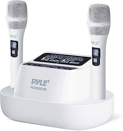 Pyle UHF Wireless Microphone System - Dual Professional Rechargeable Cordless Handheld Mic, 2×100 Channel Receiver, Auto Scan - for Home Karaoke, Meeting, Party, DJ, Conference, Stage, KTV