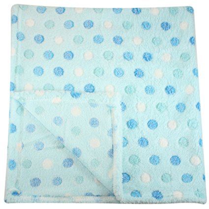30x30 Inch Plush Fleece Baby Blanket - Assorted Colors Polka Dot Blankets by bogo Brands (Blue)
