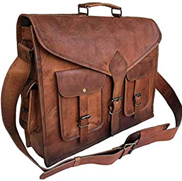KPL 18 Inch Rustic Vintage Leather Messenger Bag Laptop Bag Briefcase Satchel Bag