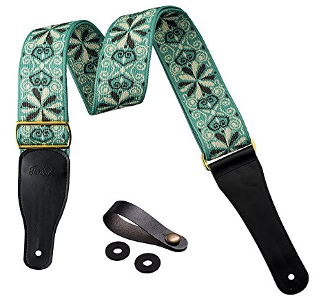 TimbreGear Vintage Woven Collection Strap Set For Acoustic and Electric Guitar Includes Strap Button and Strap Locks (Green)