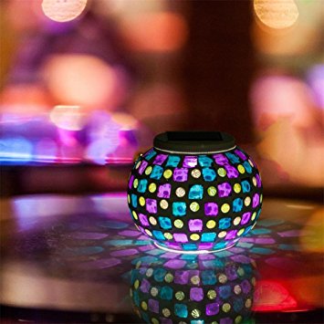 AOMOMO Color Changing Solar Powered Crystal Mosaic Glass Ball Garden Patio LED Light Waterproof Solar Outdoor Lights for Parties Decorations