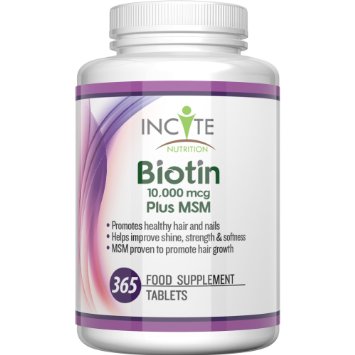 Biotin  MSM Hair Growth Vitamins 10000MCG Biotin  250mg MSM 365 Tablets 1 YEARS SUPPLY MONEY BACK GUARANTEE UK Made BUY 2 GET FREE UK DELIVERY 6 Month  Supply Best Supplements for Hair Loss Best Beauty Treatment for Men and Women - Glucosamine - Incite Nutrition Biotin B7  methyl sulfonyl methane Complex Better Than Shampoo Not 5000MCG Capsules Benefits Healthy Hair Nail Growth and Skin UK Manufactured