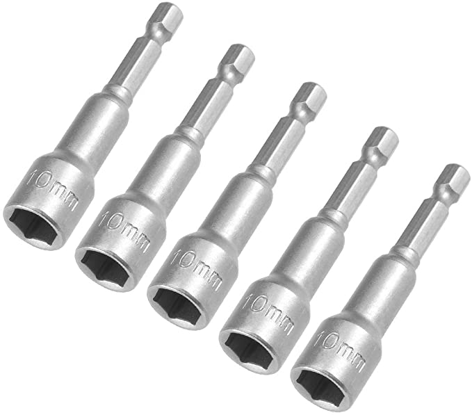 uxcell 5 Pcs 1/4" Quick-Change Hex Shank 10mm Magnetic Nut Setter Driver Drill Bit, 65mm Length, Metric