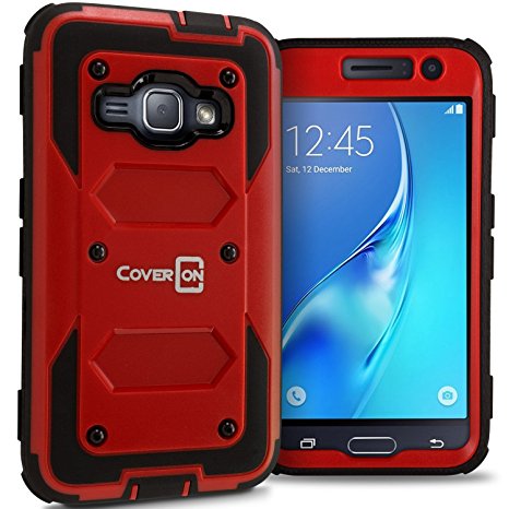 Galaxy Express 3 Case, Samsung Luna case (2016), CoverON [Tank Series] Tough Hybrid Hard Armor Phone Cover Case For Samsung Galaxy J1 Luna 4G LTE - Red