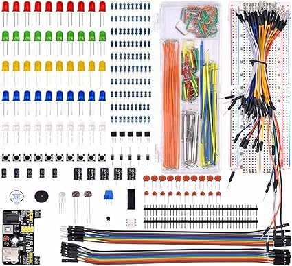 Basic Starter Kit Component Kit Beginner Starter Kit Compatible with Breadboard Power Supply Jumper Wires Resistors LED for Arduino UNO R3 Mega2560 Nano Raspberry Pi