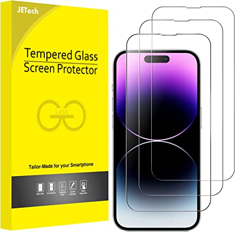 JETech Full Screen Schutzfolie für iPhone 14 Pro 6,1 Zoll, 9H Panzer Schutz Glas Folie Displayschutz Hat Keinen Einfluss auf die Hülle, HD Klar, 3 Stück