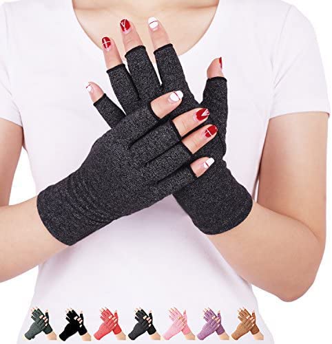 DISUPPO Arthritis Gloves Women and Men Relieve Pain from Rheumatoid, RSI,Carpal Tunnel, Compression Gloves Fingerless for Computer Typing, Dailywork, Hands and Joints Pain Relief (Black, Large)