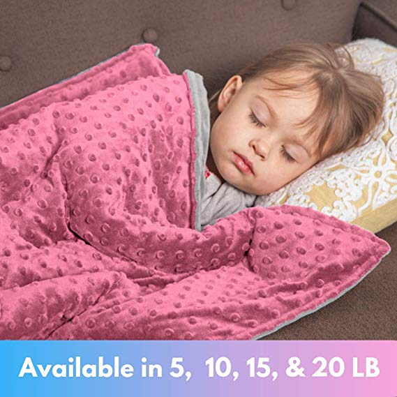 Roore 10 lb Weighted Blanket for Kids I 41x60 I Weighted Blanket with Plush Minky Pink Removable Cover I Weighted with Premium Glass Beads I Perfect for Children from 80 to 125 lb