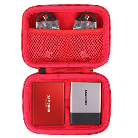 Hard Travel Case for Samsung T3 T5 Portable 250GB 500GB 1TB 2TB SSD USB 3.0 External Solid State Drives by co2crea (2-in-1 Case   Inside Red)