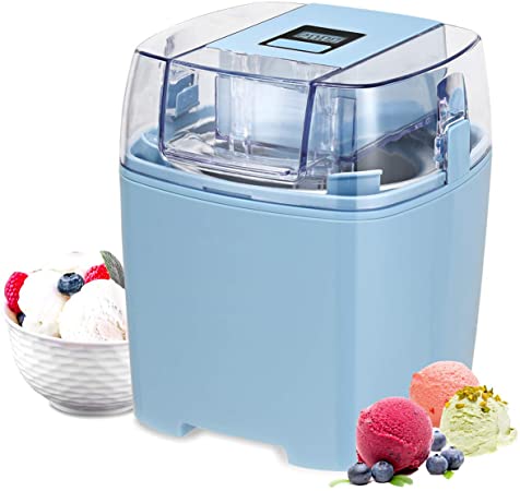 Costway Ice Cream Maker 1.6 Quart Automatic Macarons Color Ice Cream Machine, custard Frozen Yogurt Sorbet Gelato Machine with Auto Shut Off Timer, LCD Display and Mixing Paddle for Soft Serve Dessert (Blue)