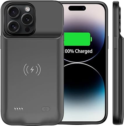 Battery Case for iPhone 14 Pro (6.1 inch) 10000mAh Qi Wireless Charging, Slim Extended Backup Rechargeable Charging with Expansion for iPhone 14 Pro, Black