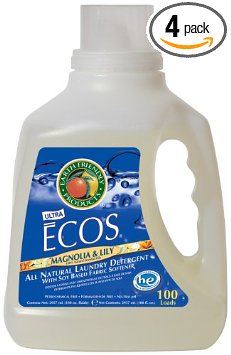 Earth Friendly Products ECOS 2x Liquid Laundry Detergent With Built in Softener, Magnolia & Lily, 100 Loads, 100-Ounce Bottle (Pack of 4)