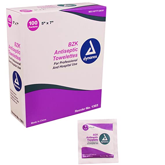 Box of 100 BZK Antiseptic Towelettes (2 Pack)