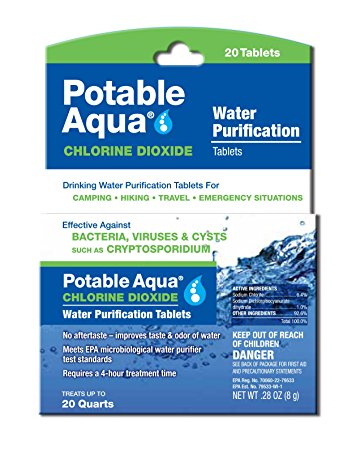 Potable Aqua Chlorine Dioxide Water Purification Tablets - For Camping or Emergency Drinking Water