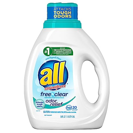 All Liquid Laundry Detergent, Free Clear with Odor Relief, 20 Loads, 36 fl oz