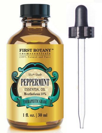 Peppermint Essential Oil 1 fl. oz Menthofuran 10% with Glass Dropper - 100% Natural Premium Grade Best Fresh Scent for Home and Work & Perfect Repellent for Mice and Spiders