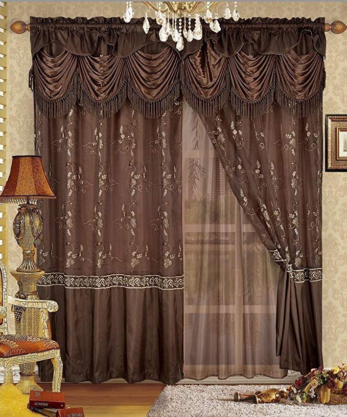 Fancy Collection Embroidery Curtain Set 1 Panel Drapes With Backing & Valance # Monica (55"x 63")