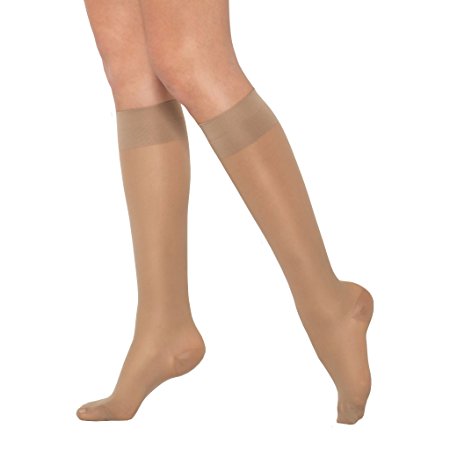 Healthweir Compression Stockings Knee High 15-20 mmHg (EU 18-22 mmHg) Class 1 - Made in Italy - Medical Sheer Hosiery for Everyday Use, Travel, Recovery, Support, Nursing & Pregnancy (4, Skin)