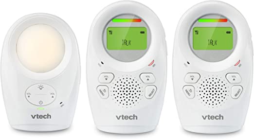 VTech DM1211-2 Enhanced Range Digital Audio Baby Monitor with Night Light, 2 Parent Units, Silver and White