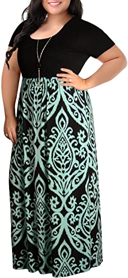 Nemidor Women's Chevron Print Summer Short Sleeve Plus Size Casual Maxi Dress