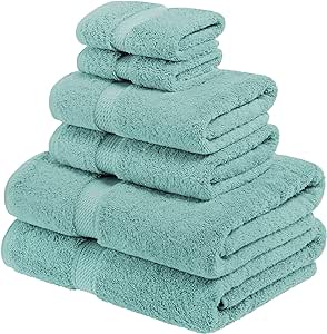 Superior Egyptian Cotton 800 GSM Towel Set, includes 2 Bath Towels, 2 Hand Towels, 2 Face Towels, Luxury Plush Bathroom Essentials, Ultra Thick, Spa, Shower, Guest Bath, Apartment, Home, Turquoise