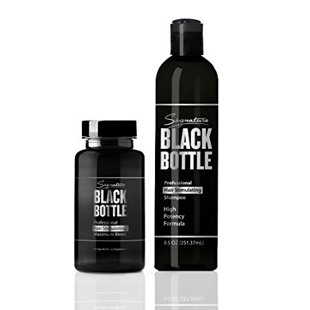 Black Bottle Men's Ketoconazole Shampoo & Hair Growth Support Vitamins - Anti Hair Loss Shampoo & Supplement For Men - 10,000 mcg of biotin 40  Ingredients - 8.5 oz. Bottle/30 Day Supply