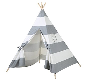 AniiKiss 6' Giant Canvas Kids Teepee Play Tent (Grey Stripes)