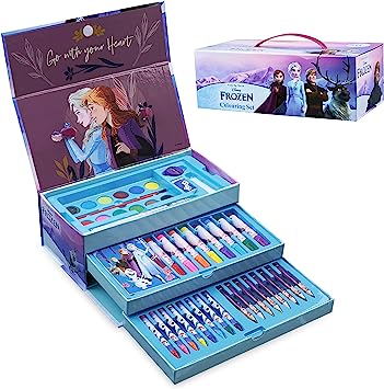 Disney Malkoffer, Malset für Kinder, Frozen Bastelset Mädchen Bastelkoffer mit Buntstifte Set Farben Painting Set Farbstifte Kinder Anna und Elsa Spielzeug Eiskönigin Geschenke für Mädchen