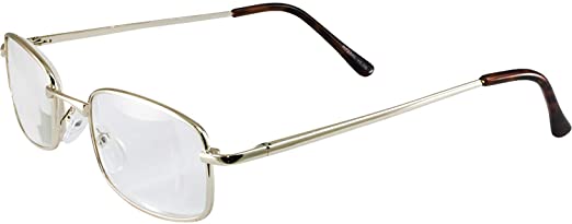 Men's High-Powered Reading Glasses: Gold Frame and Brown Case  6.00 Magnification Aspheric Lenses